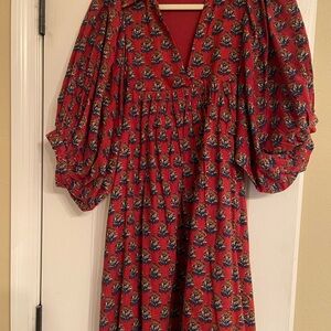 Chic Red Floral Puff Sleeve Dress